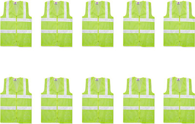 Nibiru Reflective High Visibility Polyester Jacket with,2 inch reflective tape ( PACK OF 10) Safety Jacket(GREEN)