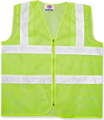 Nibiru Reflective High Visibility Polyester Jacket with,2 inch reflective tape and chain ( PACK OF 1) Safety Jacket(GREEN)