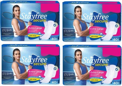 STAYFREE Secure Extra Large 40+40+40+40 Cottony Soft Cover Sanitary Sanitary Pad (Pack of 4) Sanitary Pad(Pack of 80)