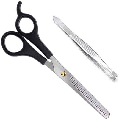 MGP FASHION Personal Care Home And Professional Beauty Makeup Hair Thinning Grooming Cutting Parlour Barber Salon Easy Grip for Men Women Kids Hair Trimming Tweezer Plucker for Upper Lip, Eyebrows All Purpose Scissors Combo Black Silver (Set of 2) Scissors(Set of 2, Silver, Black)