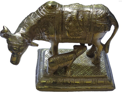VASTU-SAMADHAN Cow With CALF Statue for South West / North Vastu Dosh Nivaran (15 cm) (1050 Gram) Decorative Showpiece  -  12 cm(Brass, Gold)