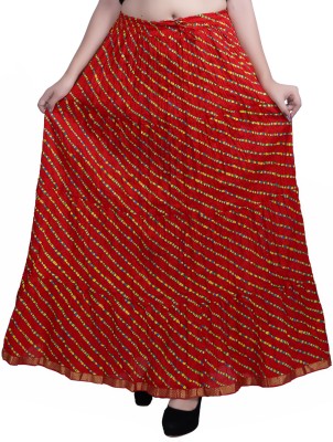 Krishika Striped Women Flared Red Skirt