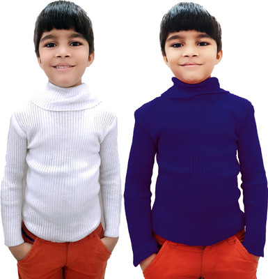 AD & AV Solid High Neck Casual Boys & Girls Blue Sweater