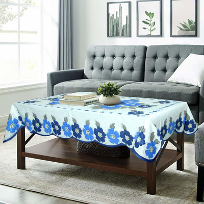 pk craft Cotton 2 Seater Embroidered Table Cover(Blue, White)