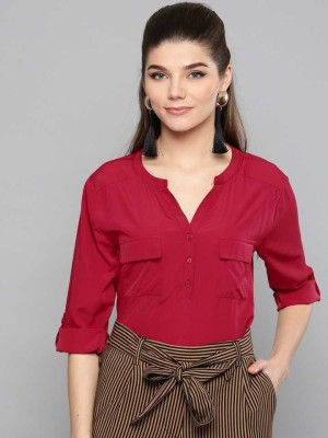 NANCHI Casual Self Design Women Maroon Top