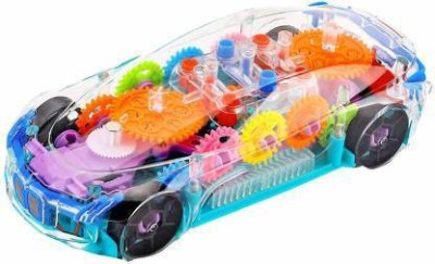 ToyAndJoy 2Fonz 360 Degree Rotation 3D Flashing Led Light Music Transparent Concept Musical Bump & Go Transparent Concept 3D Super Car Toy, Car Toy for Kids with 360 Degree Rotation, Rotating Gear Simulation Mechanical Car, Sound & Light Toys for Kids Boys & Girls (Multi color, Pack of: 1) (Multicol