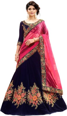 Trijal Fab Embroidered Semi Stitched Lehenga Choli(Dark Blue)