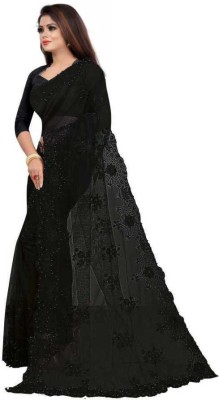 RamKrupa Creation Embroidered Bollywood Net Saree(Black)