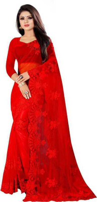 RamKrupa Creation Embroidered Bollywood Net Saree(Red)