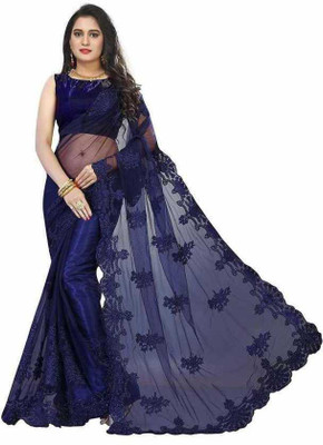 RamKrupa Creation Embroidered Bollywood Net Saree(Blue)