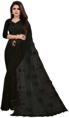 RamKrupa Creation Embroidered Bollywood Net Saree(Black)