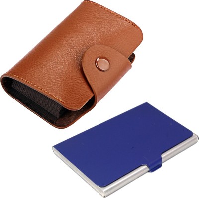 StealODeal New Brown Leatherite High Quality Case With Blue Steel 15 Card Holder(Set of 2, Brown, Blue)