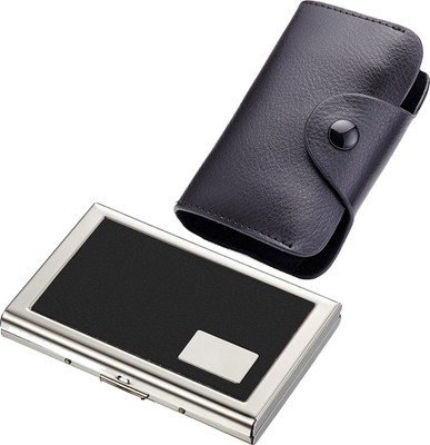 StealODeal New Black Leatherite High Quality Case With Water Resistant Metal 15 Card Holder(Set of 2, Black)