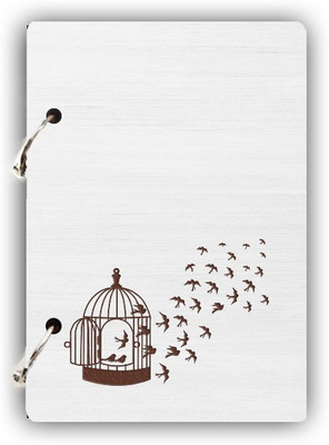 DI-KRAFT Wooden cover Handmade and ring lock pattern Diary A5 Diary Unruled 160 Pages(White)