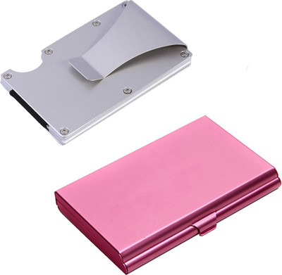 StealODeal Combo Silver Aluminium Alloy Rfid Protected Case With Mirror Inside-Pink 15 Card Holder(Set of 2, Silver, Pink)