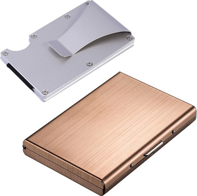 StealODeal Combo Silver Aluminium Alloy Rfid Protected Case With Rose Gold 15 Card Holder(Set of 2, Silver, Maroon)