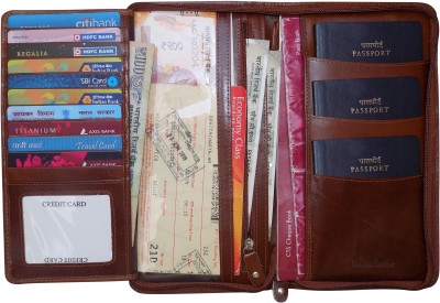 Kan Brown Premium Leather Passport Organizer/Travel Document Holder For Men and Women(Brown)