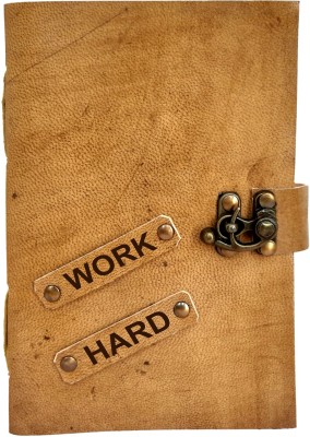 Rjkart Work Hard Embossed On Leather Cover Handmade Paper Diary with Lock For Office , Gift , Stationary , Notes , Travel Journal ETC. A5 Diary unruled 200 Pages(Brown)
