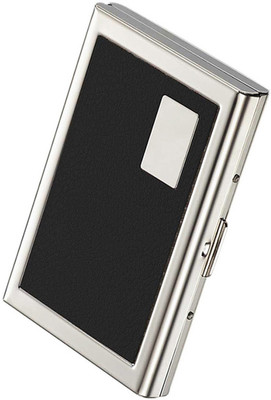 StealODeal Black Leather Piece Stainless Steel 6 Card Holder(Set of 1, Black)