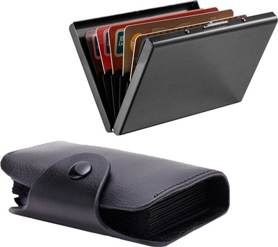 StealODeal New Leatherite High Quality Case With Full Black Limited Edition 15 Card Holder(Set of 2, Black)