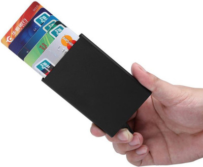StealODeal Black Automatic Pop-Up RFID Protection ATM/Credit/Debit For Men &Women Slots 8 Card Holder(Set of 1, Black)