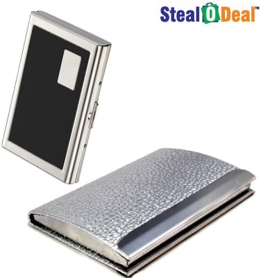 StealODeal Women Silver Pebble Textured Metal With Black Metal 20 Card Holder(Set of 2, Silver)