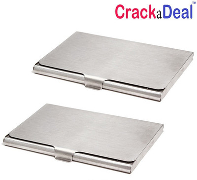 CrackaDeal Steel Visiting Card Holder(Pack of 2) 10 Card Holder(Set of 2, Silver)
