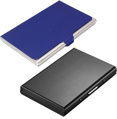 StealODeal Full Black Metal Limited Edition With Blue Stainless Steel 6 Card Holder(Set of 2, Blue, Black)