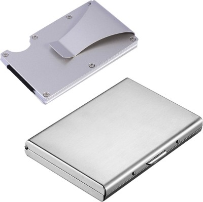 StealODeal Combo Silver Aluminium Alloy Rfid Protected Case With Plain 15 Card Holder(Set of 2, Silver)