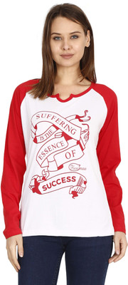 Fleximaa Printed, Typography Women Round Neck Red, White T-Shirt