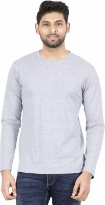 Fleximaa Solid Men Round Neck Grey T-Shirt