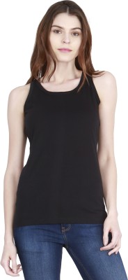 Fleximaa Casual Sleeveless Solid Women Black Top