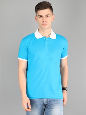 Fleximaa Solid Men Polo Neck Blue T-Shirt