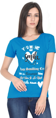 Fleximaa Casual Regular Sleeve Printed Women Blue Top
