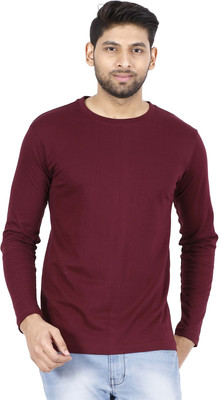 Fleximaa Solid Men Round Neck Maroon T-Shirt