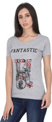 Fleximaa Casual Regular Sleeve Printed Women Grey Top