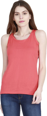 Fleximaa Casual Sleeveless Solid Women Red Top