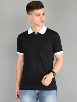 Fleximaa Solid Men Polo Neck Black T-Shirt