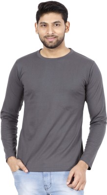 Fleximaa Solid Men Round Neck Grey T-Shirt