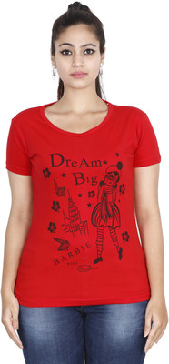 Fleximaa Printed Women Round Neck Red T-Shirt