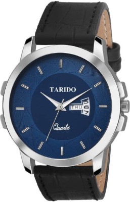 Tarido new generation blue dial black leather strap day & date working Analog-Digital Watch  - For Men