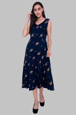 Purshottam Wala Women Fit and Flare Dark Blue Dress