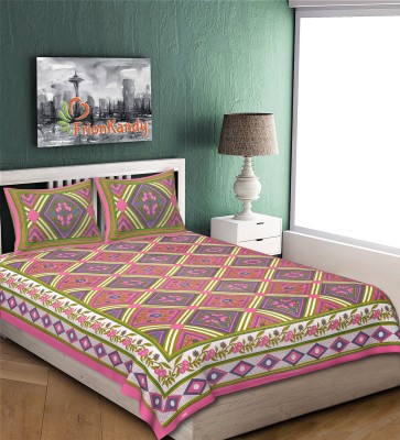 FrionKandy 240 TC Cotton Double Geometric Flat Bedsheet(Pack of 1, Pink Green)