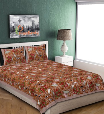 FrionKandy 240 TC Cotton Double Floral Flat Bedsheet(Pack of 1, Brown)