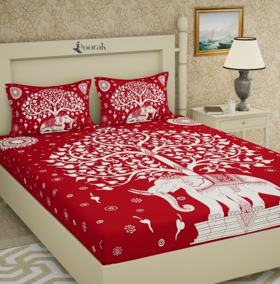 IkBedsheets 144 TC Cotton King Printed Flat Bedsheet(Pack of 1, Red Elephant)