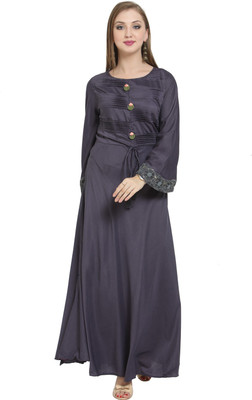 AD4U Women Solid Flared Kurta(Grey)