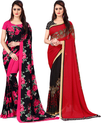 ANAND Printed, Ombre, Floral Print Daily Wear Georgette Saree(Pack of 2, Multicolor)