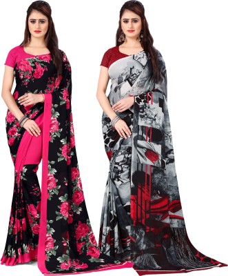 Anand Printed, Floral Print Daily Wear Georgette Saree(Pack of 2, Multicolor)