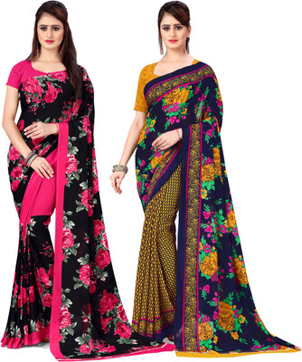 ANAND Printed, Ombre, Floral Print Daily Wear Georgette Saree(Pack of 2, Multicolor)