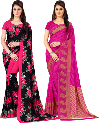 ANAND Printed, Ombre, Floral Print Daily Wear Georgette Saree(Pack of 2, Multicolor)